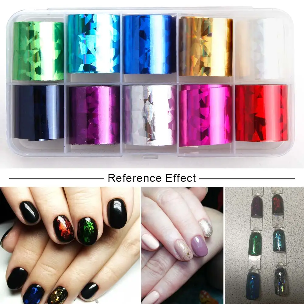 Set H 10 шт. голографическое искусство ногтей DIY наклейки 2,5 см* 100 см Советы Обертывания ногтей фольга рулон переноса клей блестки Акриловые DIY украшения - Цвет: Set H