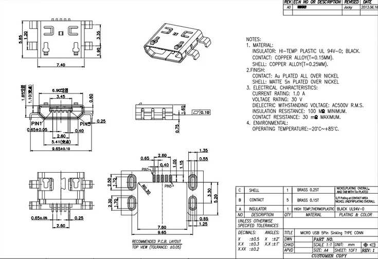1000 шт. Micro 5P USB разъем PCB крепление для телефона планшета ПК MP3 MP4 тип раковины |