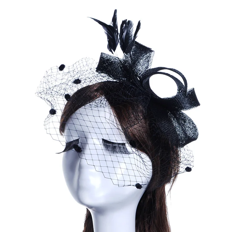 Черный JaneVini элегантные черные свадебные шапки и Fascinators для женские вечерние свадебные сетчатый головной убор с вуалью перо свадебные аксессуары для невест - Цвет: Черный