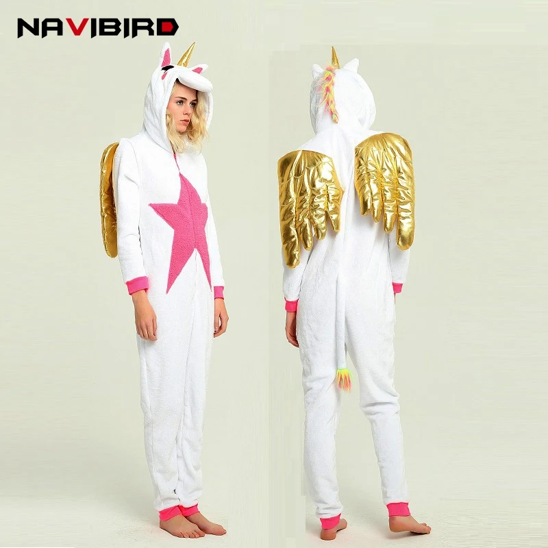 Новый 2018 золотые крылья Единорог Onesie для мужчин женщин аниме Стич Лило Пижама