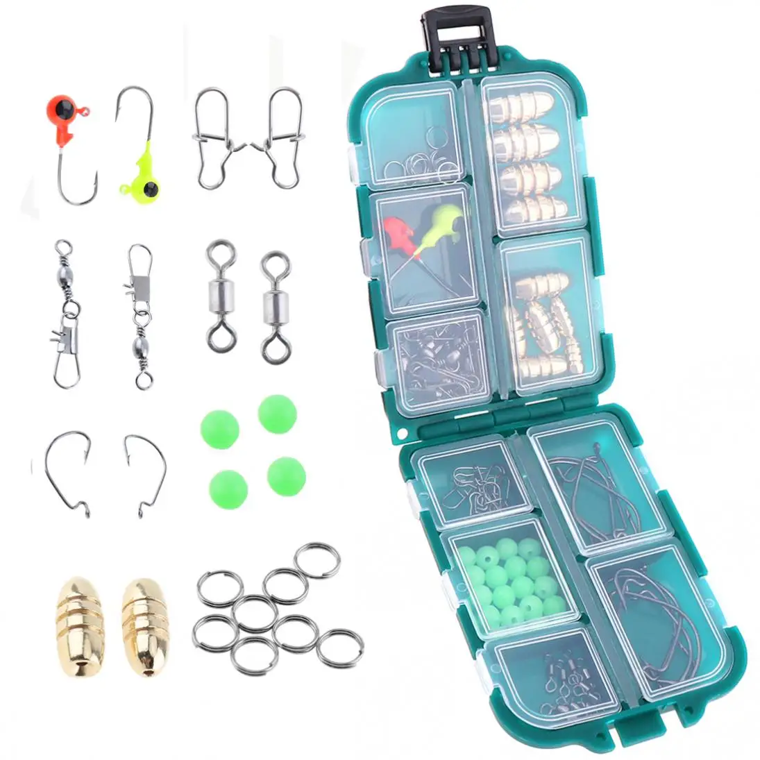 

83pcs Fishing Accessories Kit Including Lead Hooks Rolling Swivel Fishing Ring Connector Luminous Fishing Beads with Tackle Box