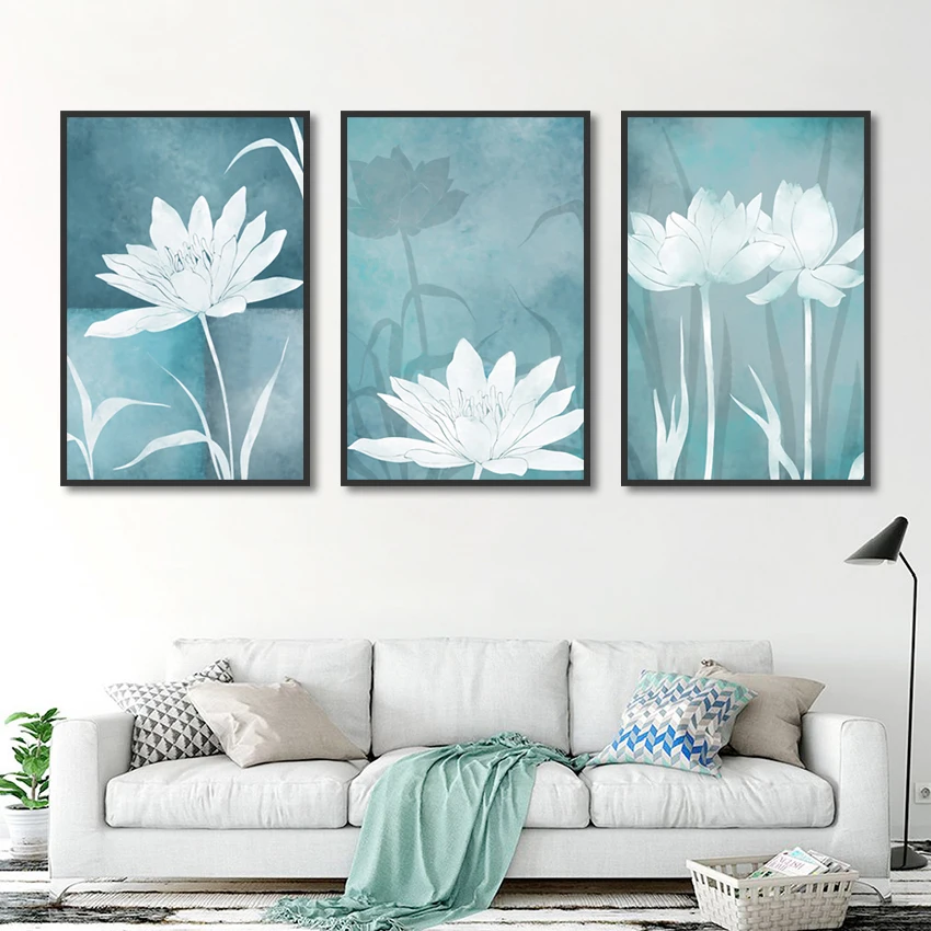 New Chinese Plain Simple Lotus Canvas Painting Modern Home Decoration Wall Art Poster and Prints Modular Picture for Living Room | Дом и сад