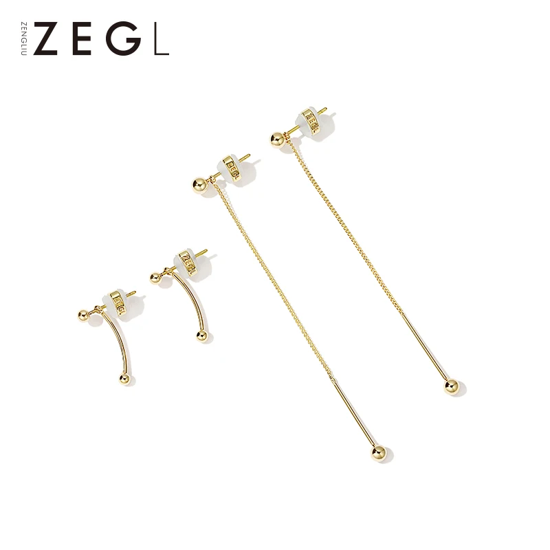 Женские серьги колечки ZEGL925 Длинные Двойные с двумя ушками ювелирные