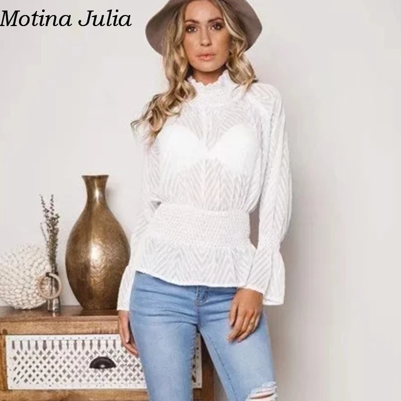 Motina Julia водолазка сексуальная белая блузка Женская Осенняя Повседневная Блузка с