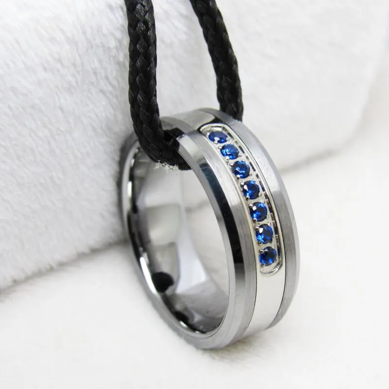 8 мм широкое кольцо из карбида вольфрама с 7 синими камнями CZ инкрустация модное