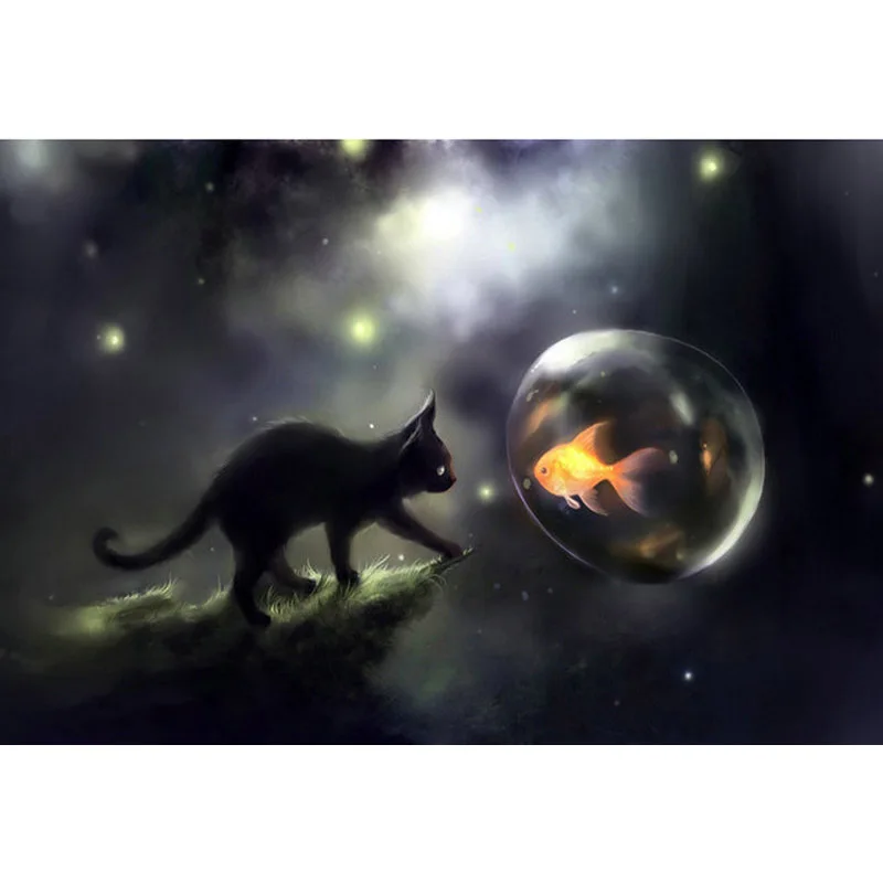 YIKEE Алмазная картина черная кошка и золотая рыбка вышивка мозаика 3d Мозаика