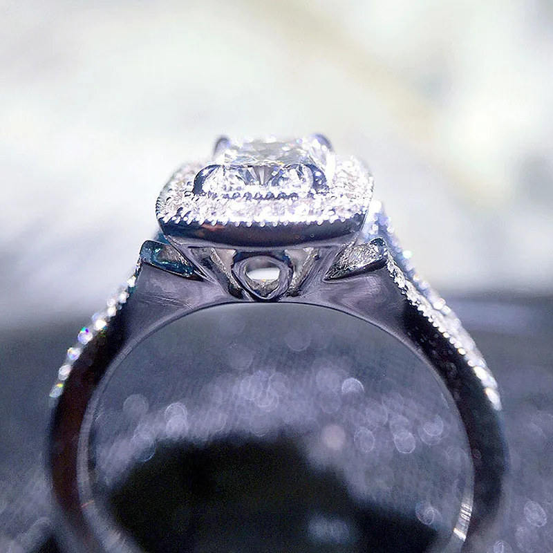 1ct 6mm Solid 18K White Gold DF Color Cushion Brilliant Cut Moissanite Halo Ring Lab Grown Diamond Engagment For Women | Украшения и