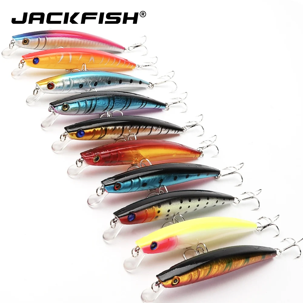 JACKFISH гольян красочная рыболовная приманка 10 шт./лот 12 см/10 г 3D с глазами полосатые