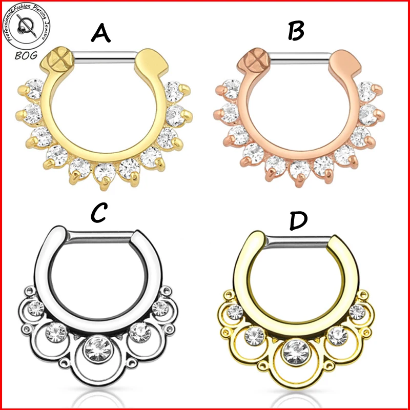 BOG 1 шт. кольцо для пирсинга носа с цирконом 16 г|titanium septum|septum clickernose piercing ring |