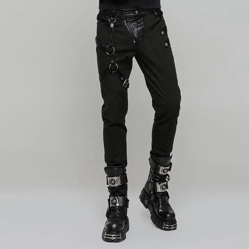 Мужские облегающие брюки из искусственной кожи в стиле панк-рок стимпанк уличная