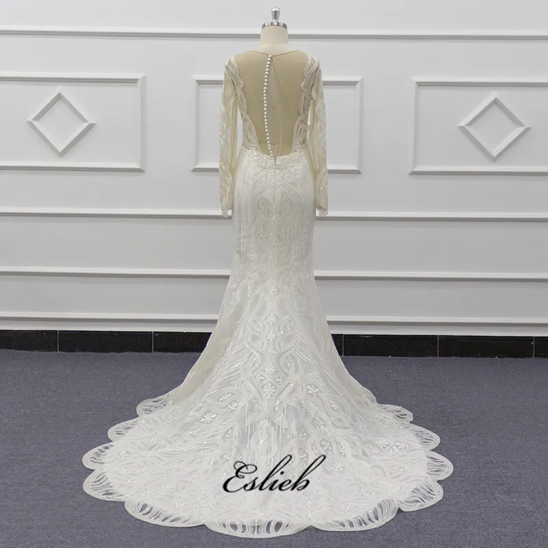 

2018 Mermaid/Trumpet Lace Wedding Dresses for Women long Sleeve Lace Appliques Sexy Backless Dresses Custom made