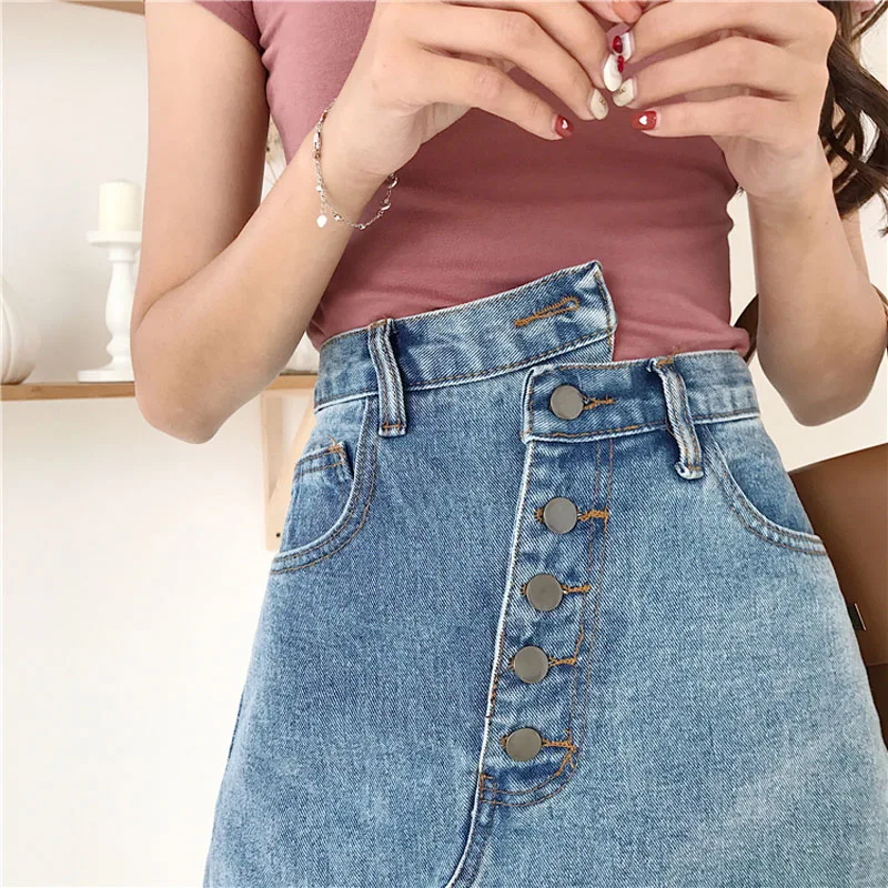 Denim Skirts For Women 2018 Summer Cotton A-line Mini High Waist Irregular Pleated Skirt Female #2878 | Женская одежда