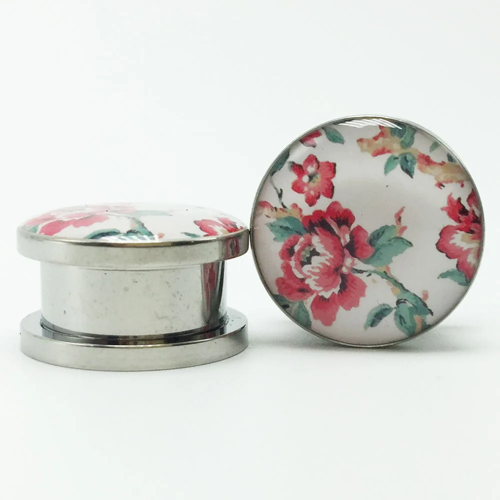 Растяжки для ушей из нержавеющей стали с заглушками туннели пионами цветочные