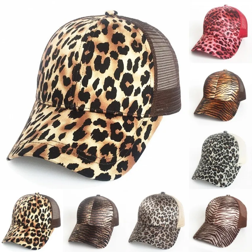 

Fashion Animal Print Trucker Cap High Bun Mesh Trucker Hat Women Ponycap Leopard Print Ponytail Baseball Cap Messy
