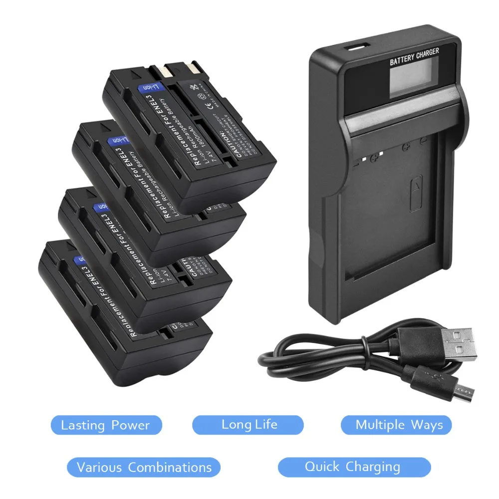 4 х 7,4 V 1800 mAh DSLR EN-EL3 RU EL3 ENEL3 Батарея+ ЖК дисплей Батарея Зарядное устройство для Nikon D300S D300 D100 D200 D700 D70S D80 D90 D50 L20