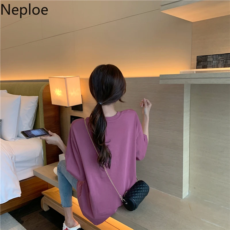 Женские футболки с круглым вырезом Neploe Knotting корейские свободные однотонные Топы