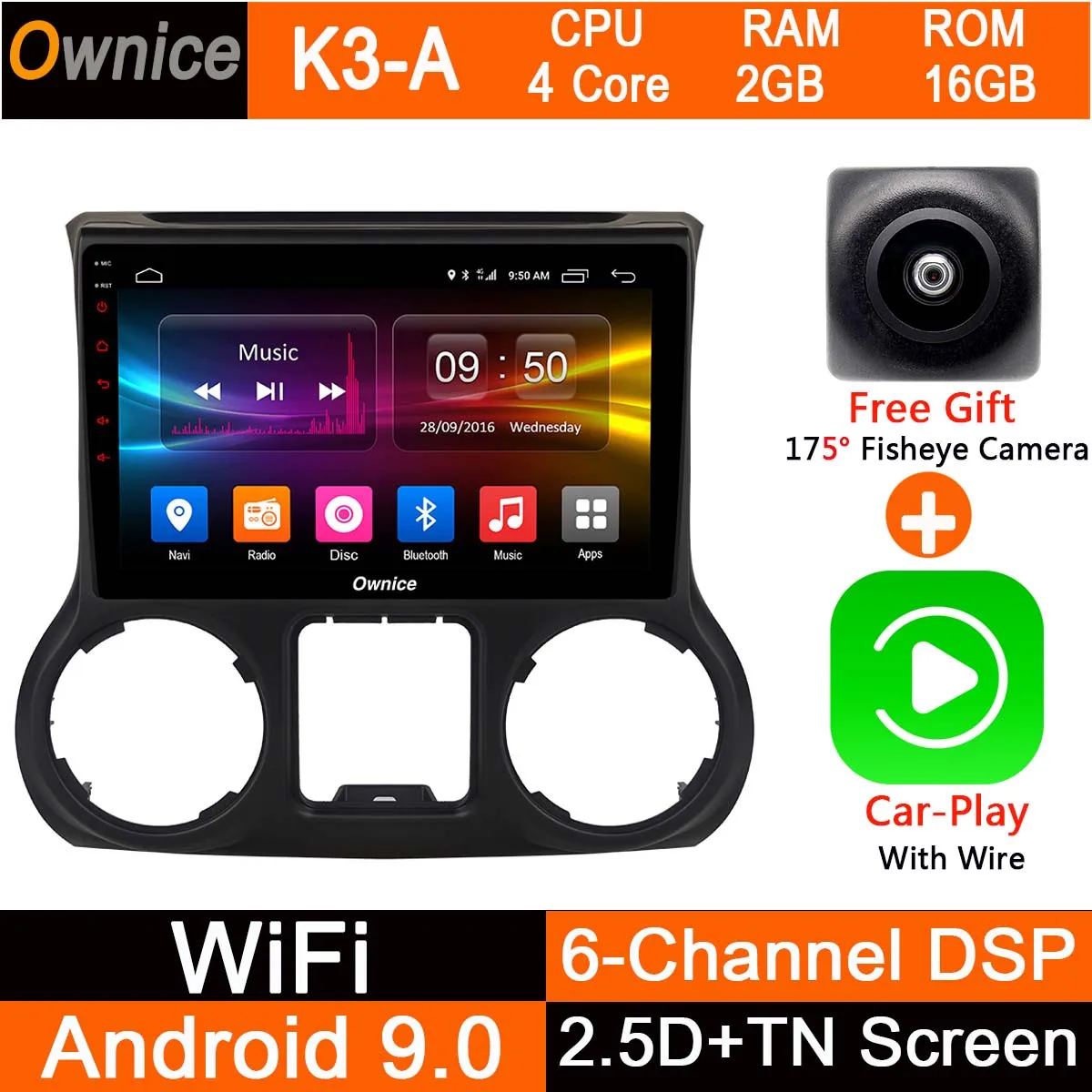 Android 9,0 8 Core 10," ips 4G+ 32G автомобильный проигрыватель с радио и GPS для Jeep Wrangler 2011 2012 2013 DSP CarPlay ADAS - Цвет: K3-A-CarPlay