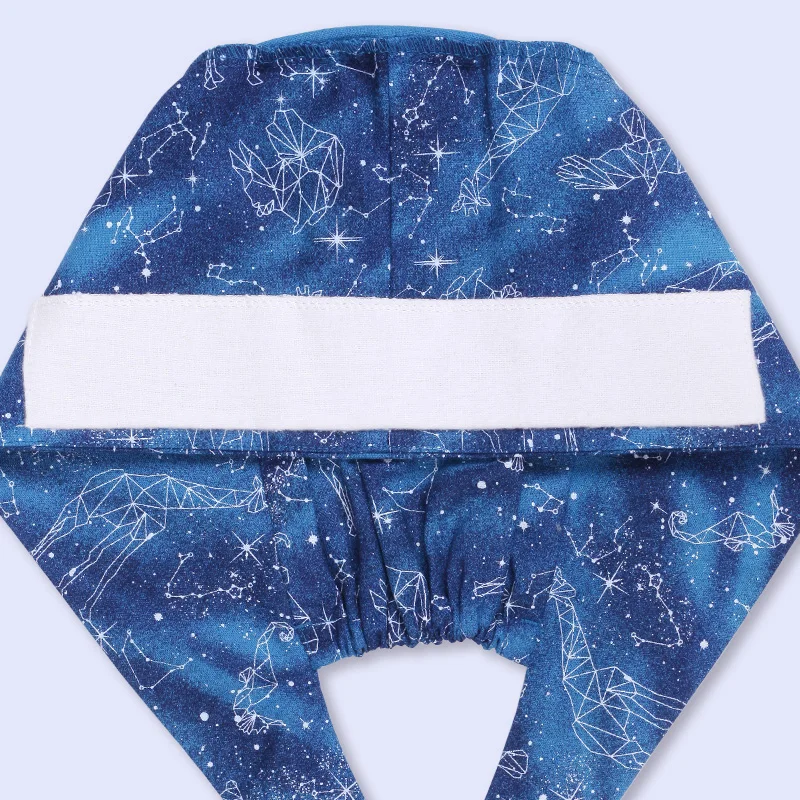 Sky Stars Surgical Caps Nurse Scrub Hat Cotton Tieback with Sweatband Hospital OR Veterinary Surgeon Work Skull Hats