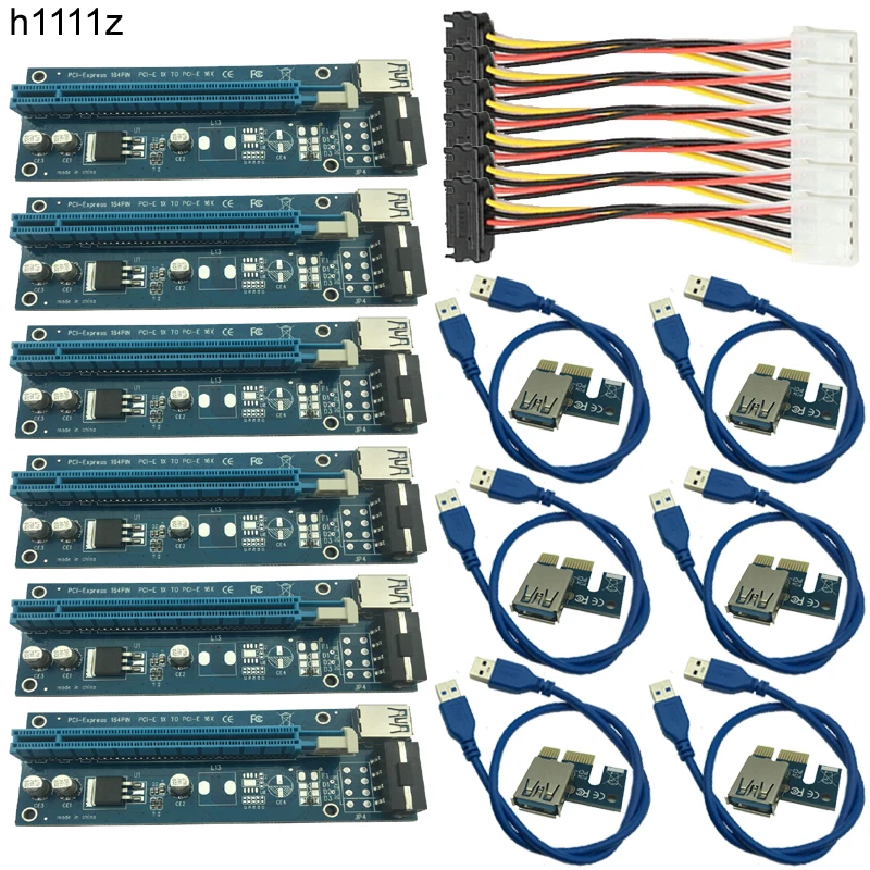6 шт. 006C USB 3 0 PCI E Express 1X 4x 8x 16x расширитель переходника карта SATA 15pin папа к 4pin кабель