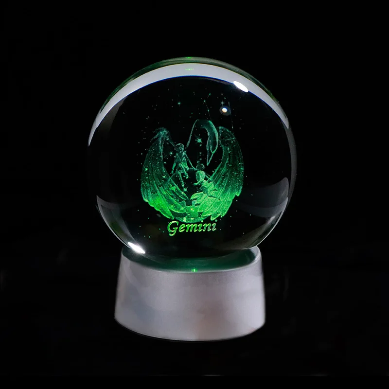 ball with LED base 3D миниатюрные Близнецы созвездия шары Искусственный кристалл стекло волшебный Зодиак Глобус подарок для украшения дома специальный орнамент - Цвет: ball with LED base