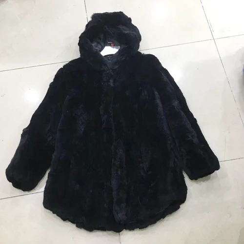 black Новая зимняя длинная стильная куртка из натурального меха Рекс женская шуба из меха кролика рекс пальто с капюшоном из натурального меха кролика рекс - Цвет: black