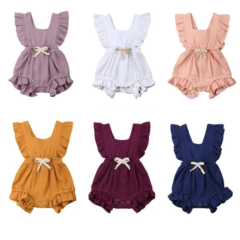 

Cute Baby Girl Ruffle Solid Color Romper Jumpsuit Outfits Sunsuit for Newborn Infant Children Clothes Kid Clothing 0-3Y