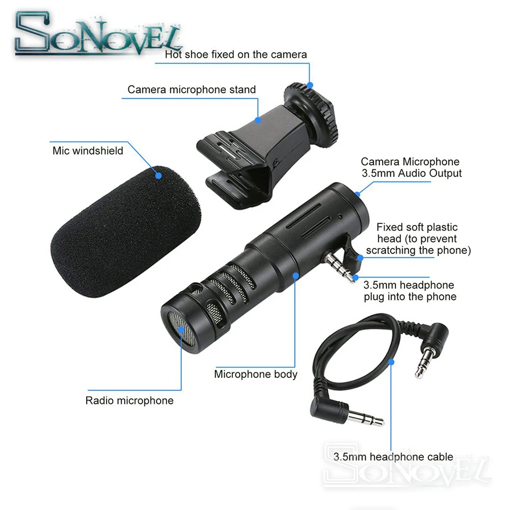 MIC-06 Microphone Mini Portable 3.5mm Condenser For SLR DSLR Smart Video Camera Outdoor Interview Mic With Muff | Электроника