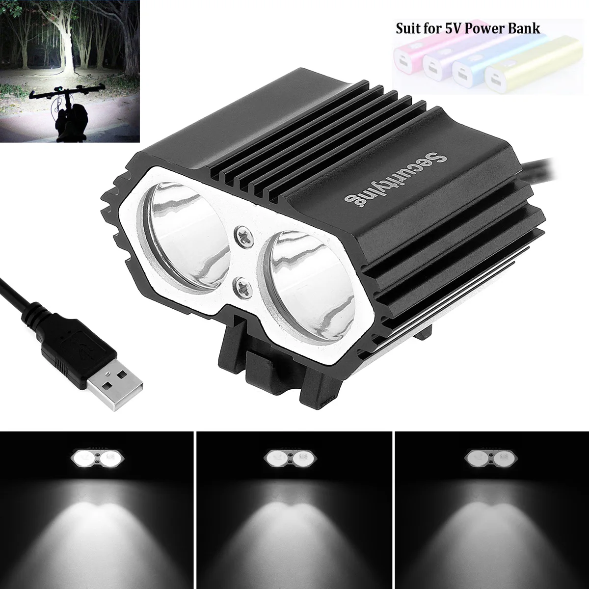 Секьюритинг Новый Открытый 5 В USB XM L T6 X2 светодиодный 4 режимный велосипедный