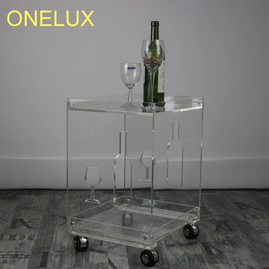 

(KD Packed) Clear Acrylic Small Sofa Table On Wheels,Rolling Lucite Occasional End Corner Tea Tables - 40W-33D-53H CM