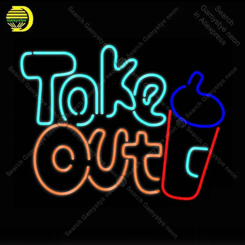

NEON SIGN For Take Out With Wine NEON Bulbs Sign Decor Home Room Handcraft Beer Bar light up signs Neon lights for sale BRIGHT