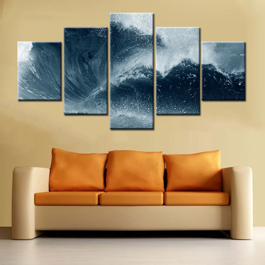 5 панелей Настенный декор плакат морской рев море картина с волнами печати стены