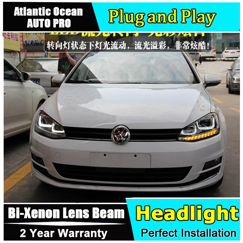 Для vw golf 7 головной светильник двойной U ангельские глазки DRL для vw golf MK7 автомобильный Стайлинг H7 Bi-xenon двойные линзы парковка светодиодный светильник