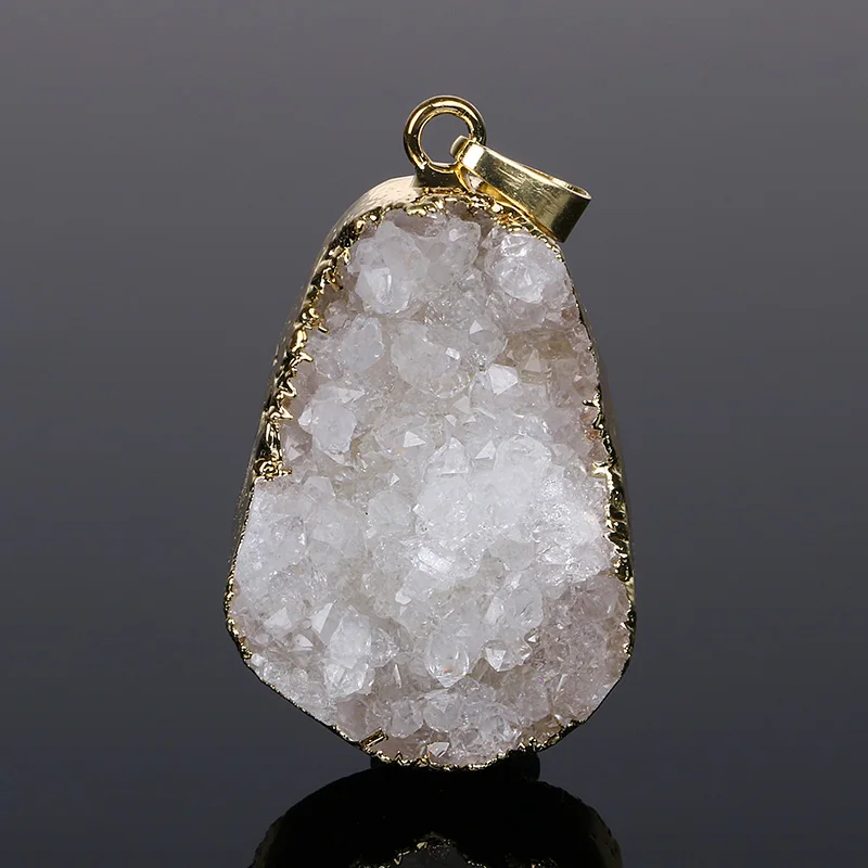 

White Irregular Quartz Crystal Pendants Druzy Natural Stone Pendant Charms Gold Plating Wrapped Raw Opal Pendants Jewelry Making
