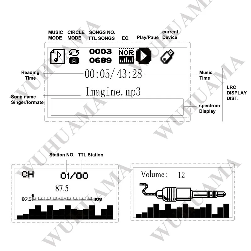 Синий светодиодный MP3 WAV WMA плеер модуль Bluetooth FM SD USB аудио декодер плата с