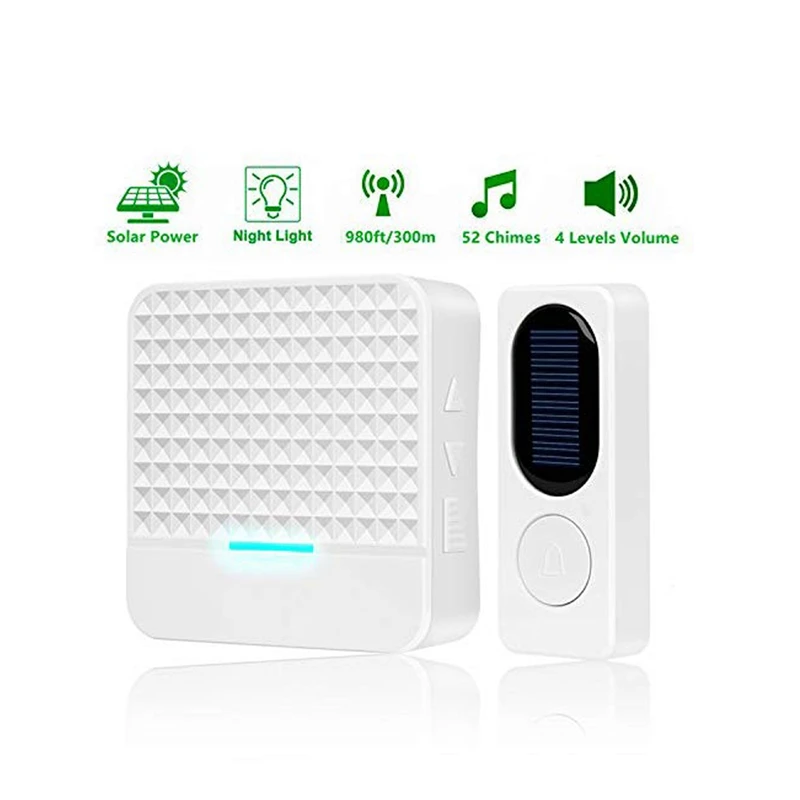 Беспроводной дверной звонок со светодиодным ночным освещением солнечный