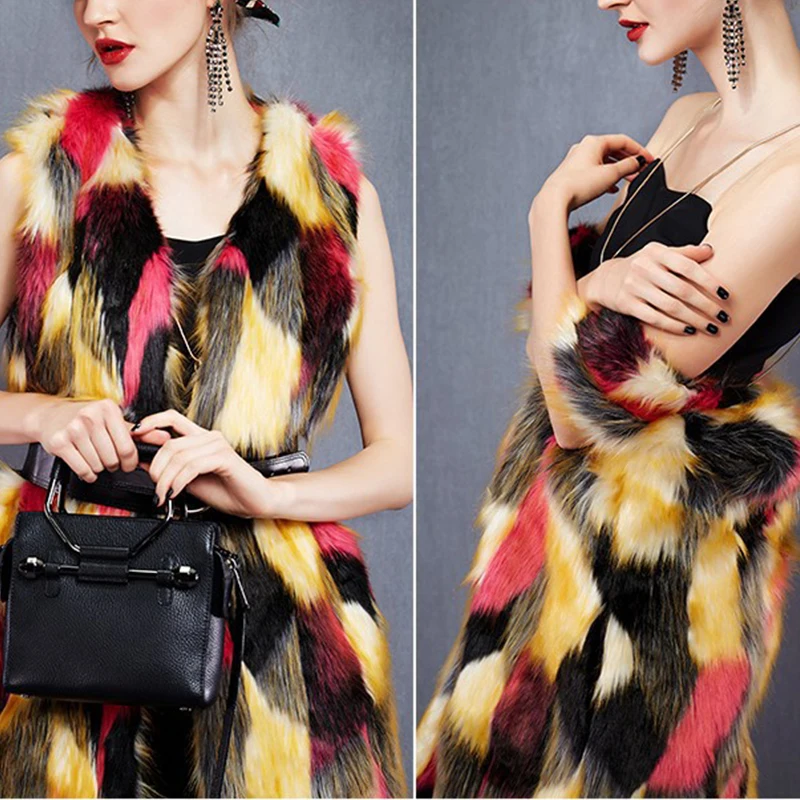 Женский Длинный жилет из искусственного меха Радужный лисьего LJLS035 2021|faux fur long