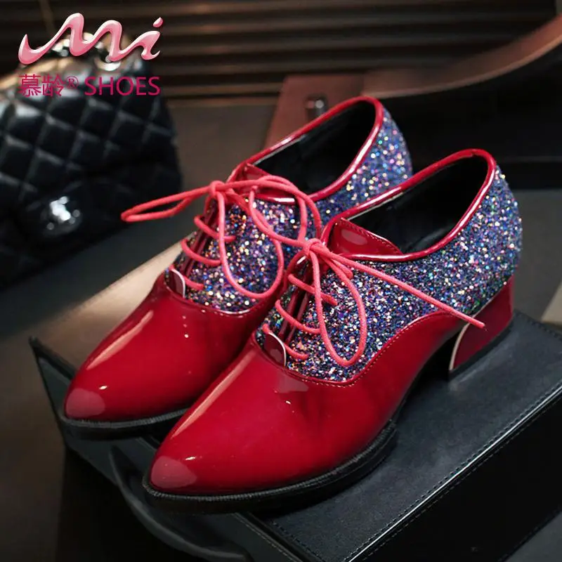 Основные Модные Побрякушки Оксфорд Обувь Женщина Квадратный Каблук