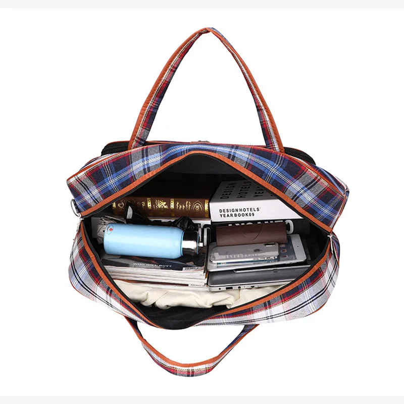 Клетчатая большая сумка для выходных дорожные сумки в стиле унисекс