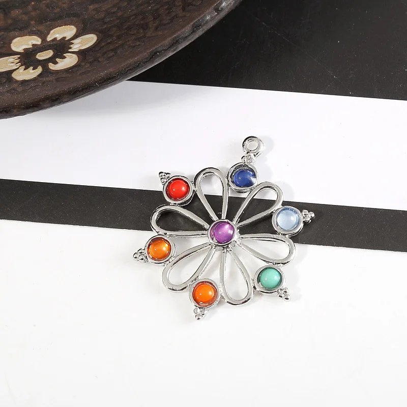 Gift silver chain Рейки 7 хрустальных бусин чакра натуральный камень кулон Йога Медитация кварц ожерелье исцеление точка кулон для женщин Подарки - Окраска металла: Gift silver chain