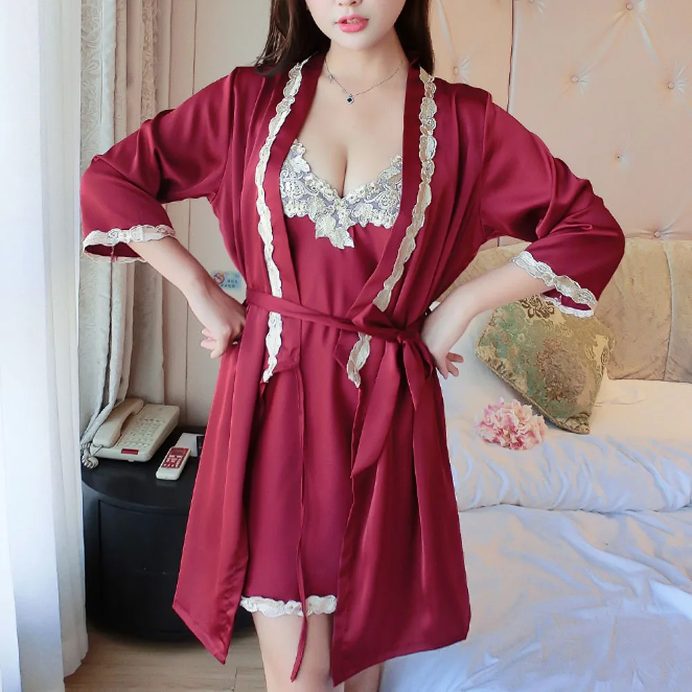 2019 Сексуальное Женское атласное шелковое ночное белье кимоно Банный халат из