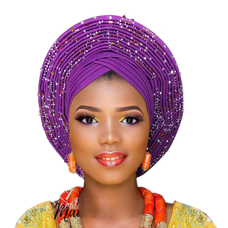 Африканский уже завязанный Авто головной убор ASO OKE gele с камнями для