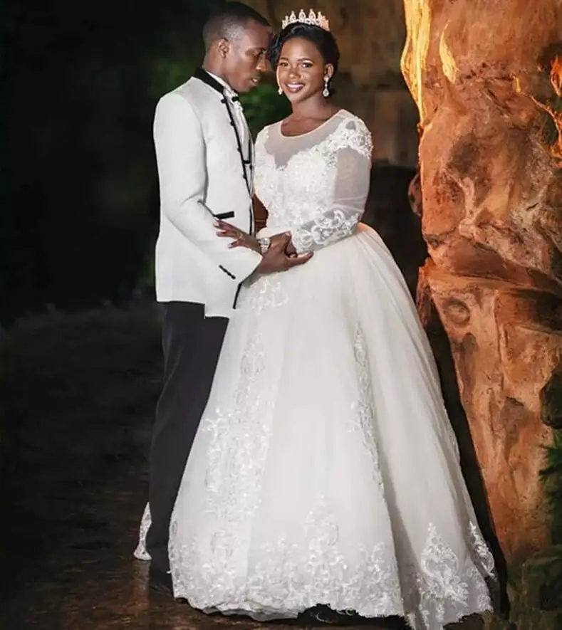 

Hot Sale A-Line Long Sleeves Lace Wedding Dresses 2021 Sweep Train Sexy Open Back Bridal Gowns Custom Made
