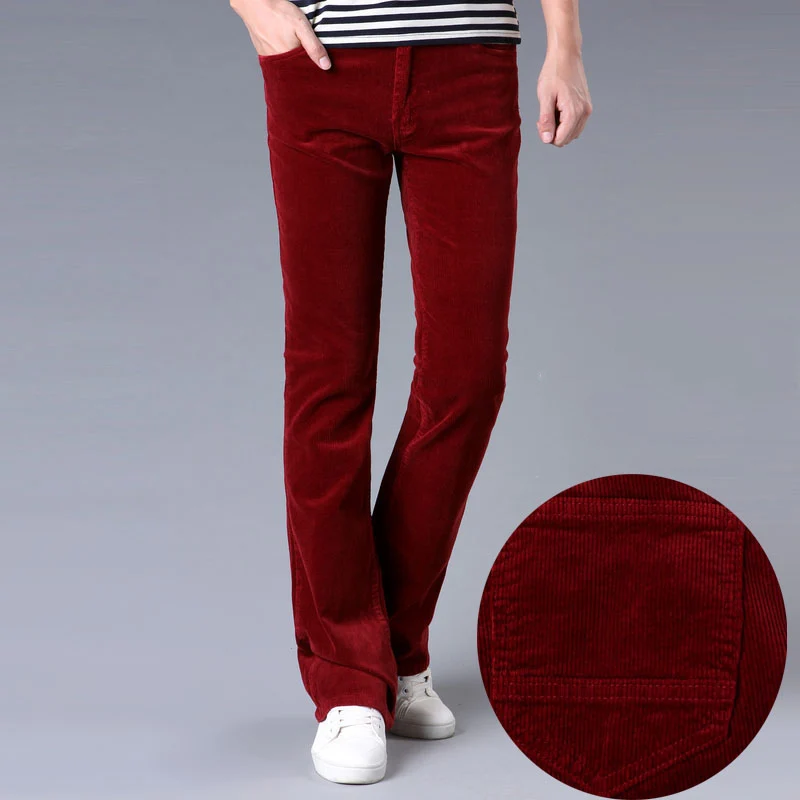 Осенняя мода Slim Fit повседневные мужские коммерческие брюки Bootcut вельветовые расклешенные брюки новые мужские эластичные брюки Bell-bottom