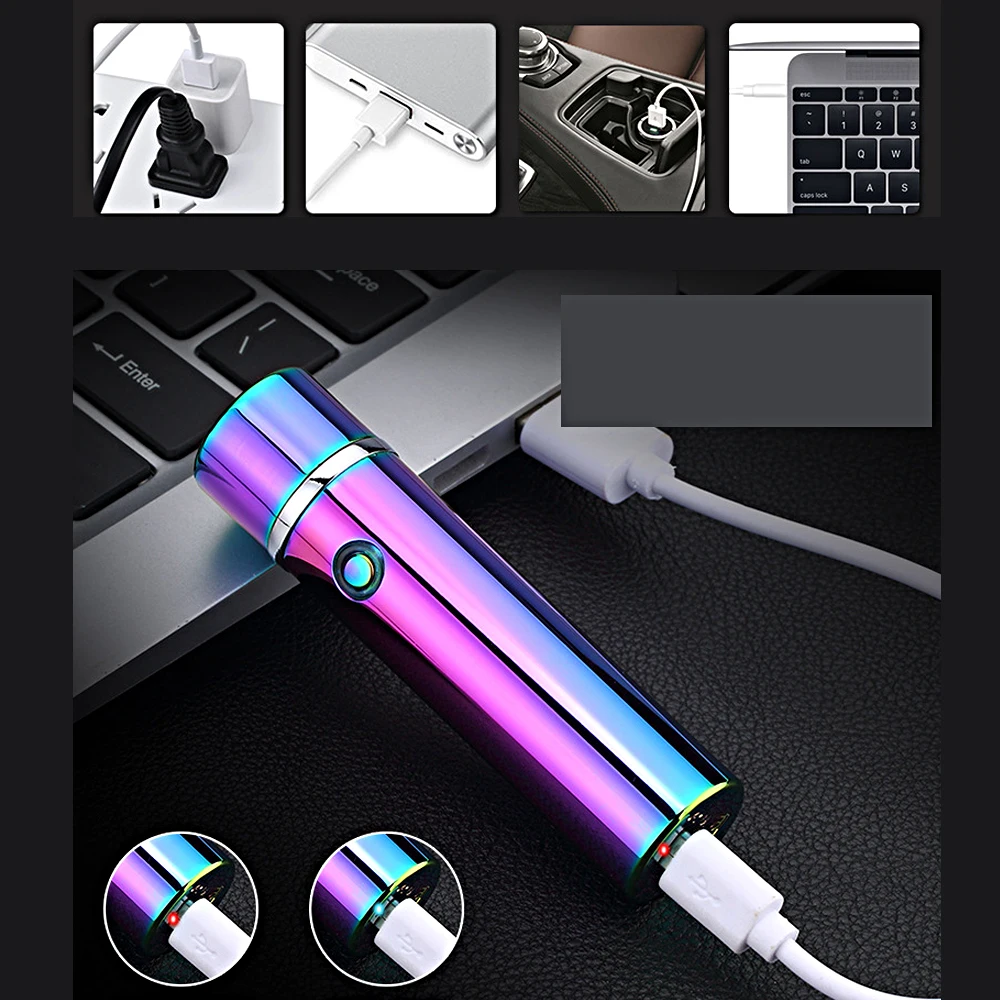 Noble cylinder LED Windproof Smoke lighter Cross Double Arc Lighter USB Pulse Cigar Lighters Electronic pipe cigarette lighters |