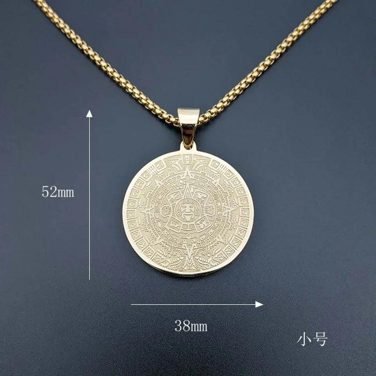 Хип хоп Золото Нержавеющая сталь Майя Sundial Пирамида Лаки памятные Девы Марии Круглые Подвески ожерелье для мужчин раппер ювелирные изделия