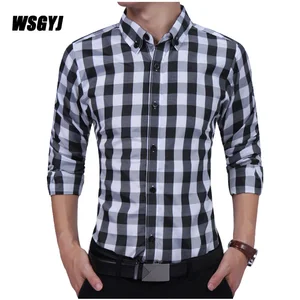 Клетчатые рубашки для мужчин 2017 новые высококачественные мужские дизайнерские клетчатые рубашки Топы повседневные тонкие длинные рубашки размер M-XXL 03