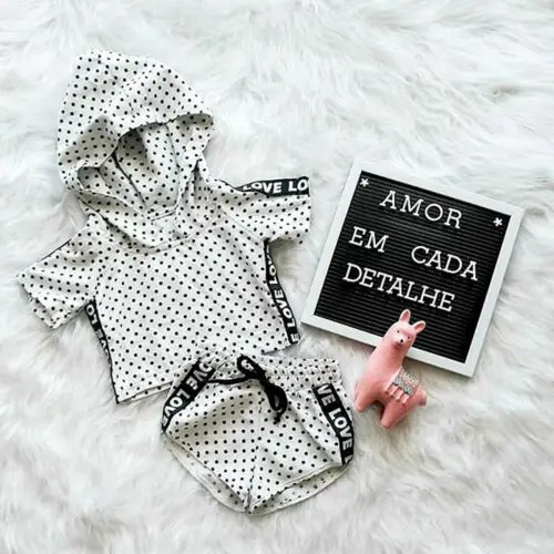 2019 одежда для малышей девочек в крупный горошек с капюшоном и футболка + шорты