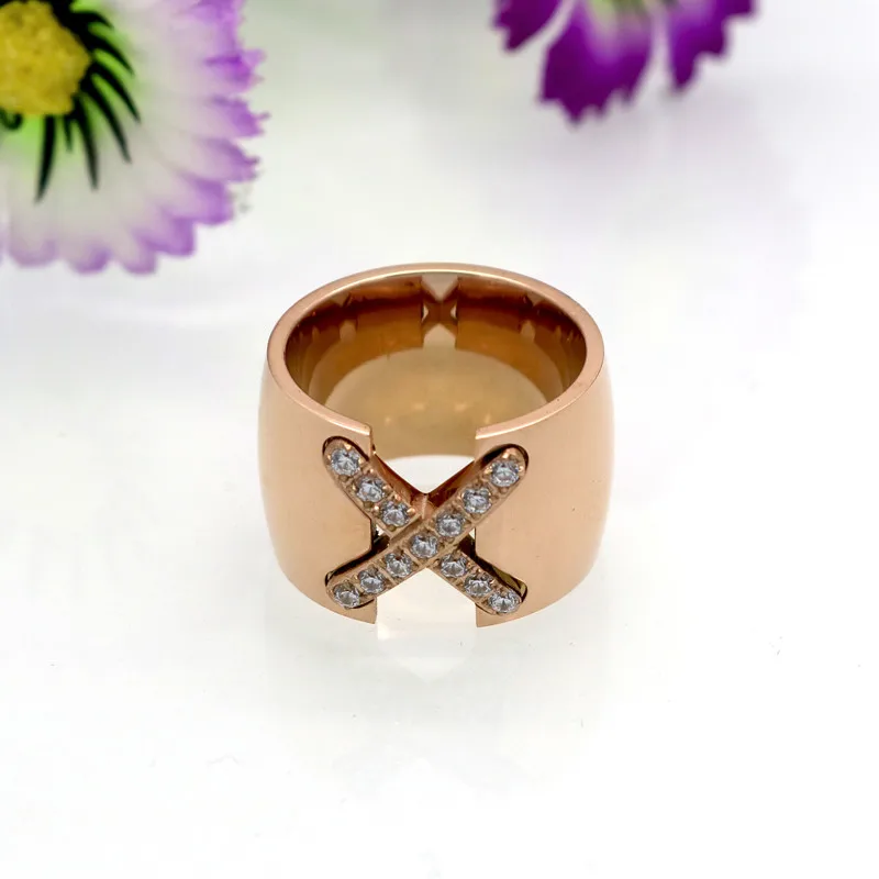 Новое поступление, Золотое кольцо Bijoux, ширина 14 мм, большое кольцо с чешским крестом, кольцо X для женщин, модные ювелирные изделия с кристаллами,, подарок