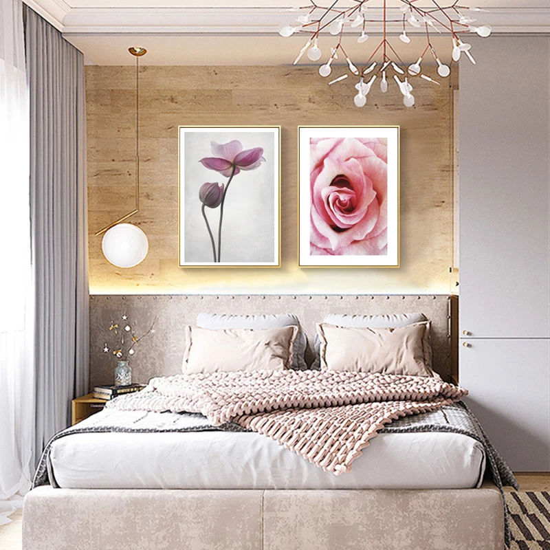 Рисунок Nordic Flower Poster Art Painting Pink Rose Plants Canvas Scandinavian Style Pictures Unframed on.