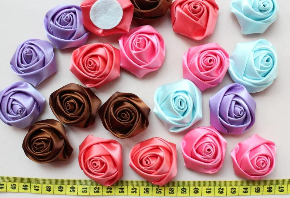 

100pcs Satin fabric big Handmade Rose Flower 4cm mixed colors wholesale free shipping